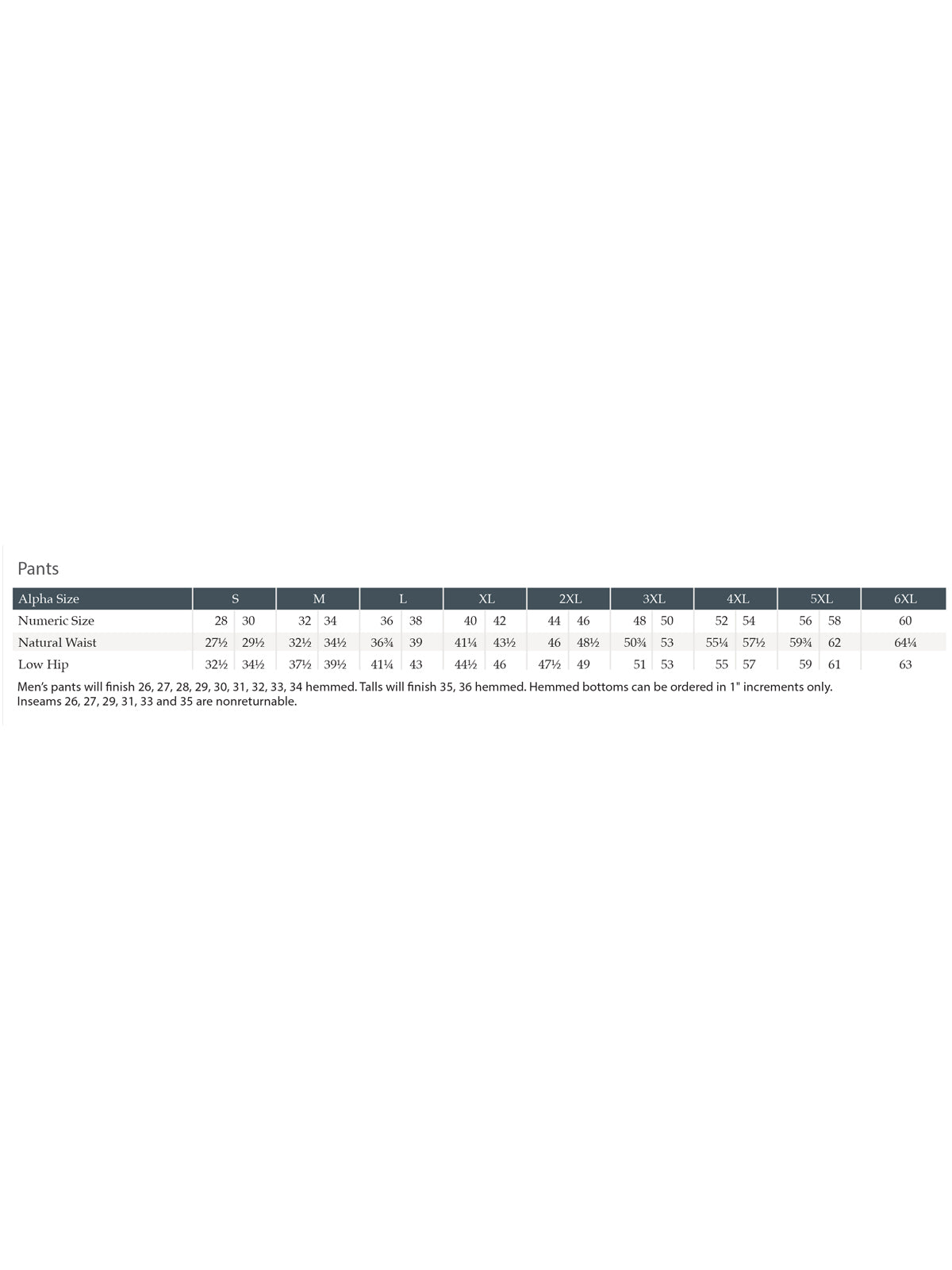 SIZECHART