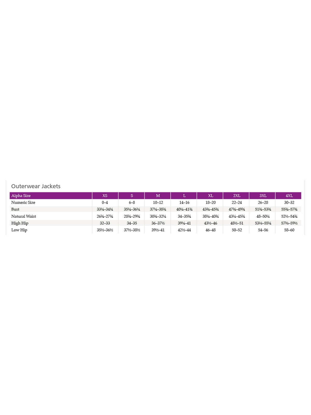 SIZECHART
