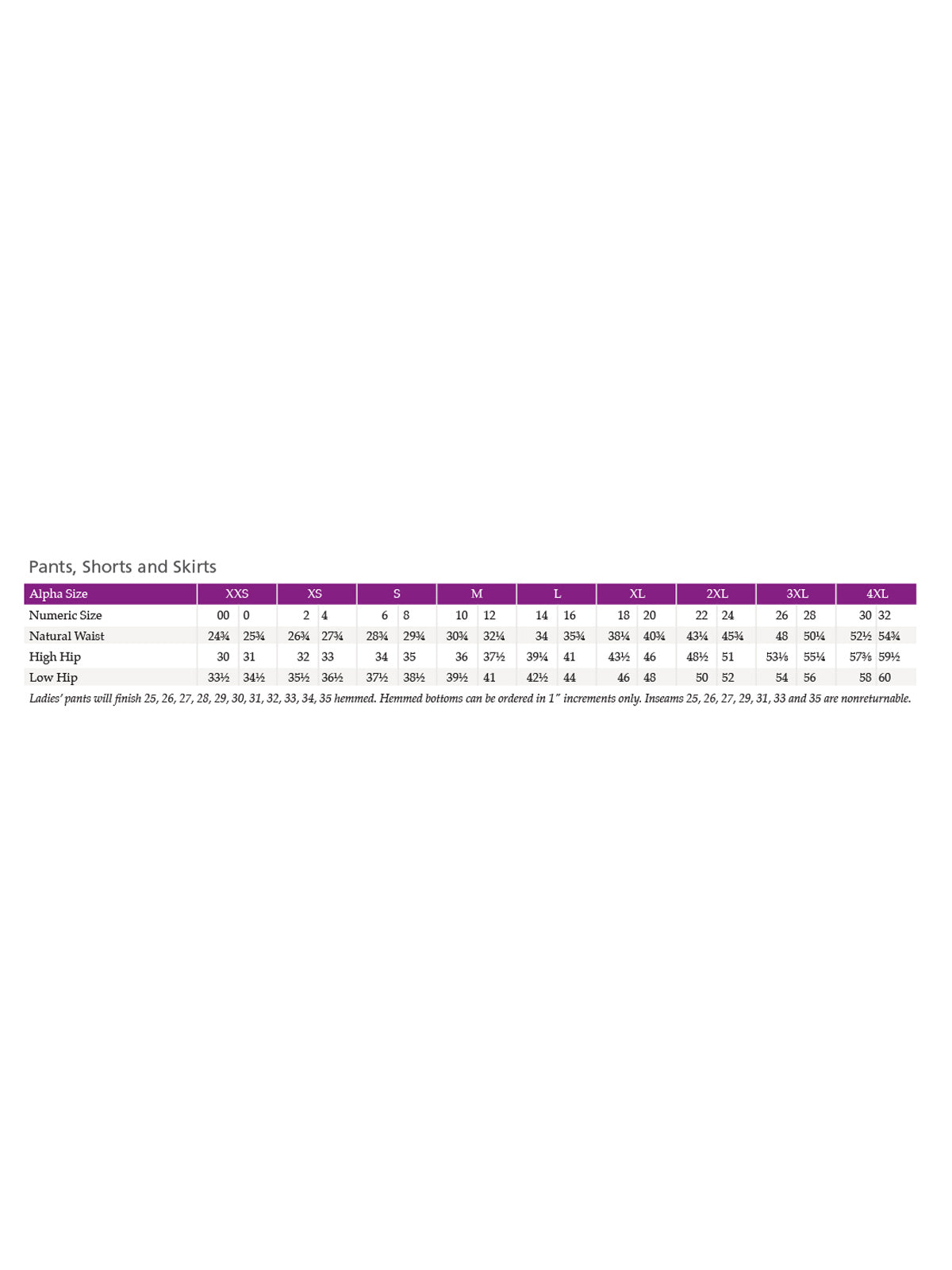 SIZECHART