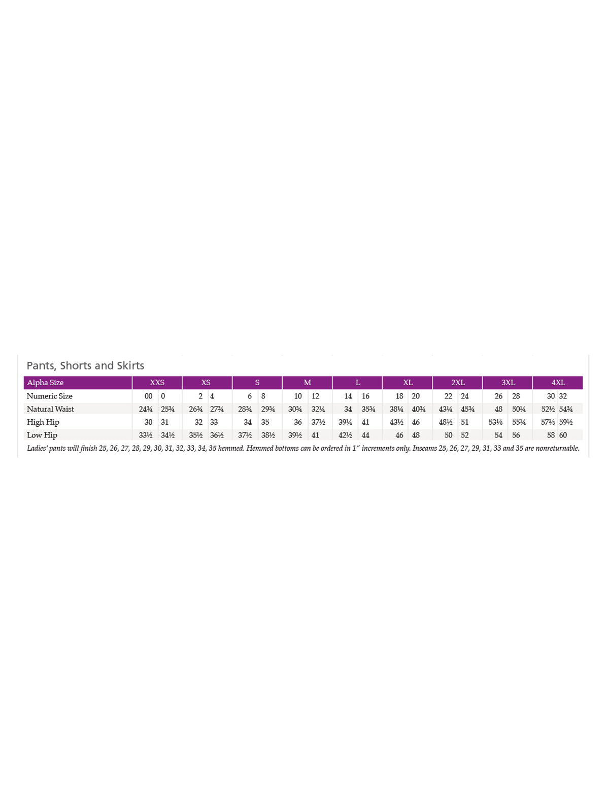 SIZECHART
