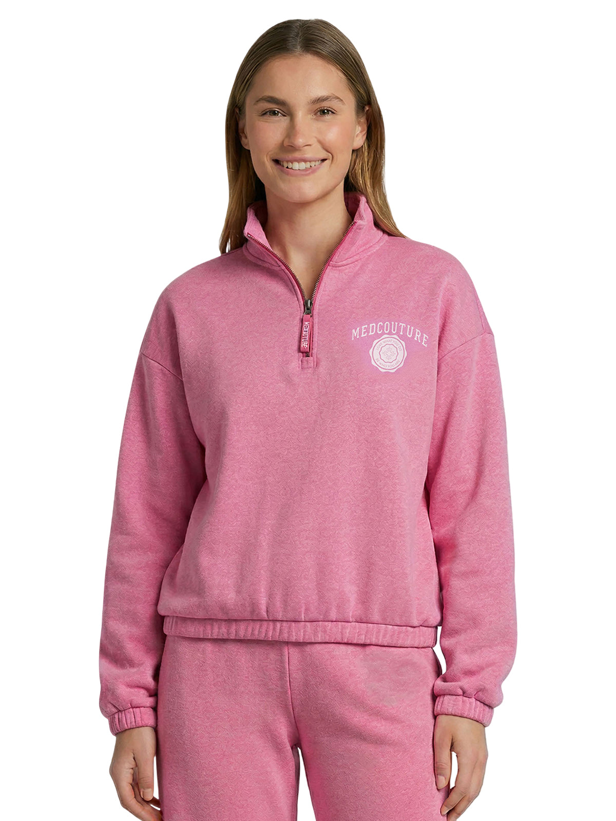 Women's Pocketless Half Zip Pullover - 00026 - Pink Power Heather