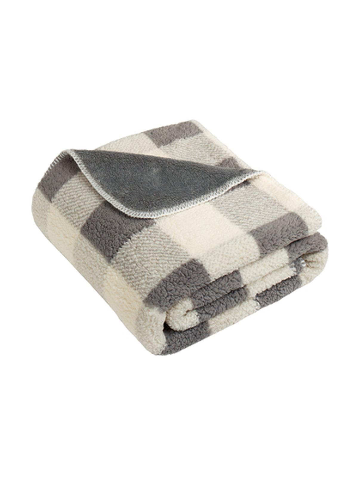 Double-Sided Sherpa Plush Blanket - BP48 - Grey/ Marshmallow Buffalo Plaid
