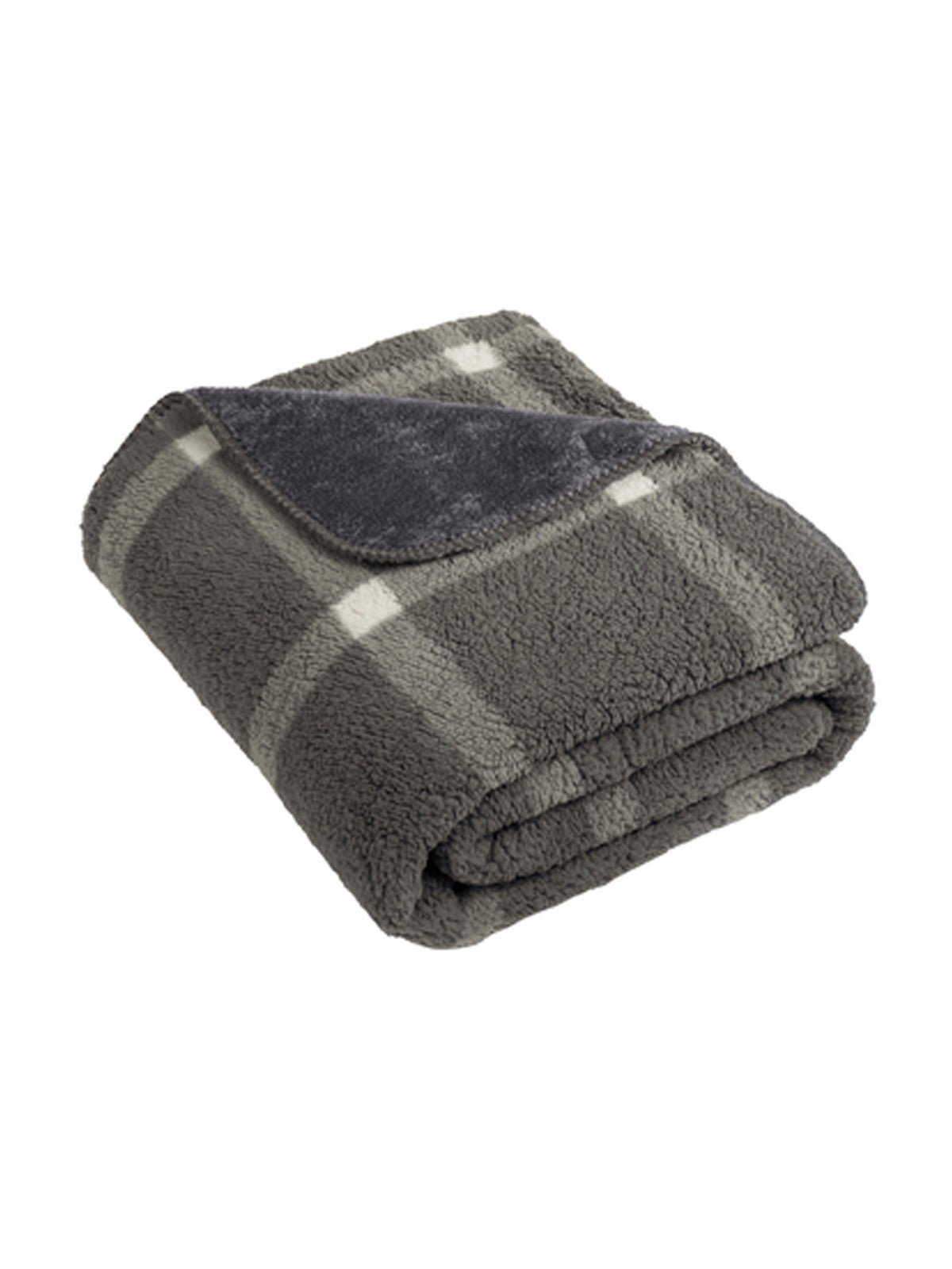 Double-Sided Sherpa Plush Blanket - BP48 - Marshmallow/ Grey Window Pane