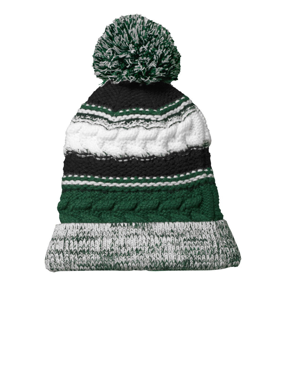 Unisex Pom Pom Team Beanie - STC21 - Forest Green/Black/White