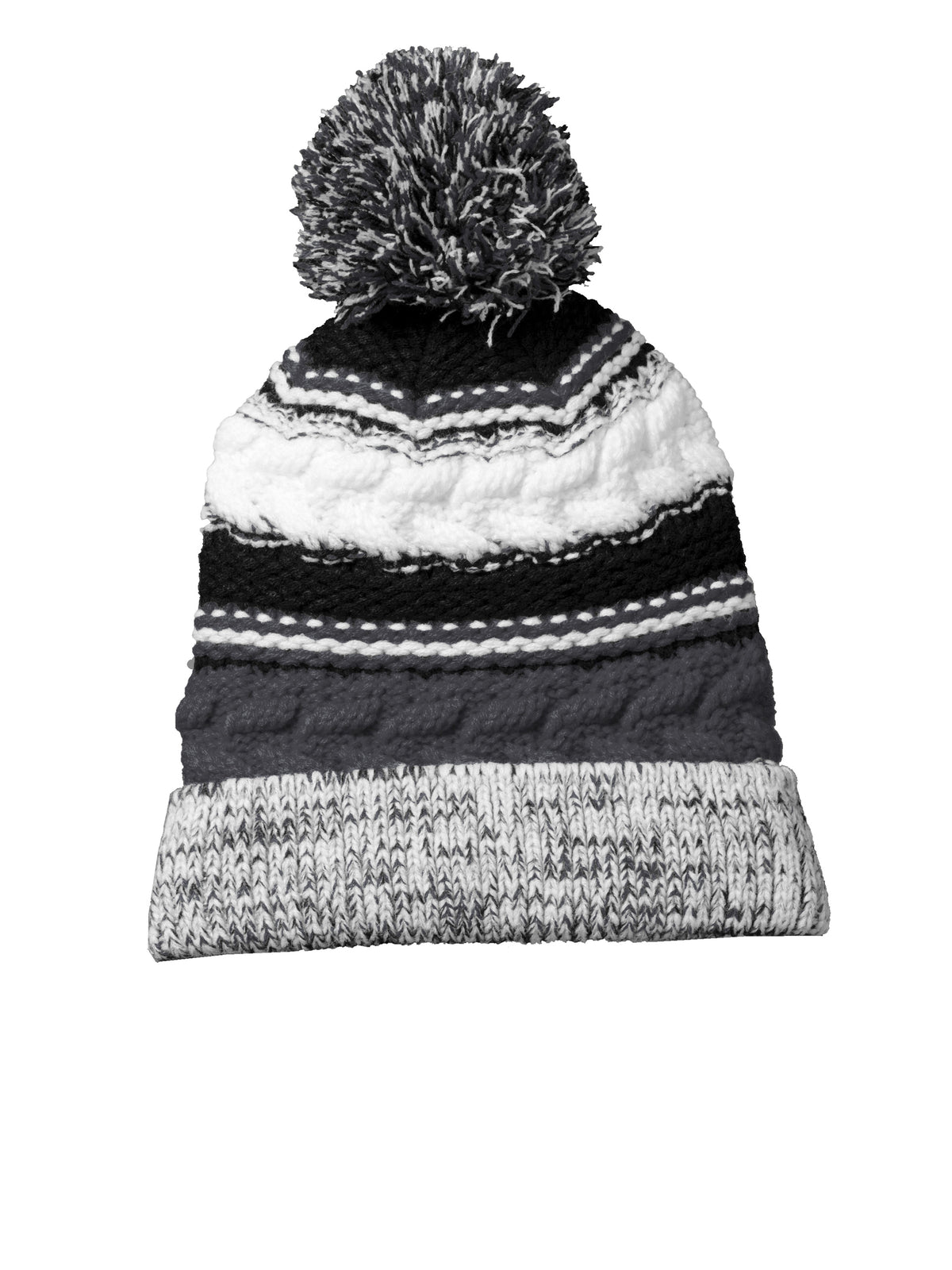 Unisex Pom Pom Team Beanie - STC21 - Iron Grey/Black/White