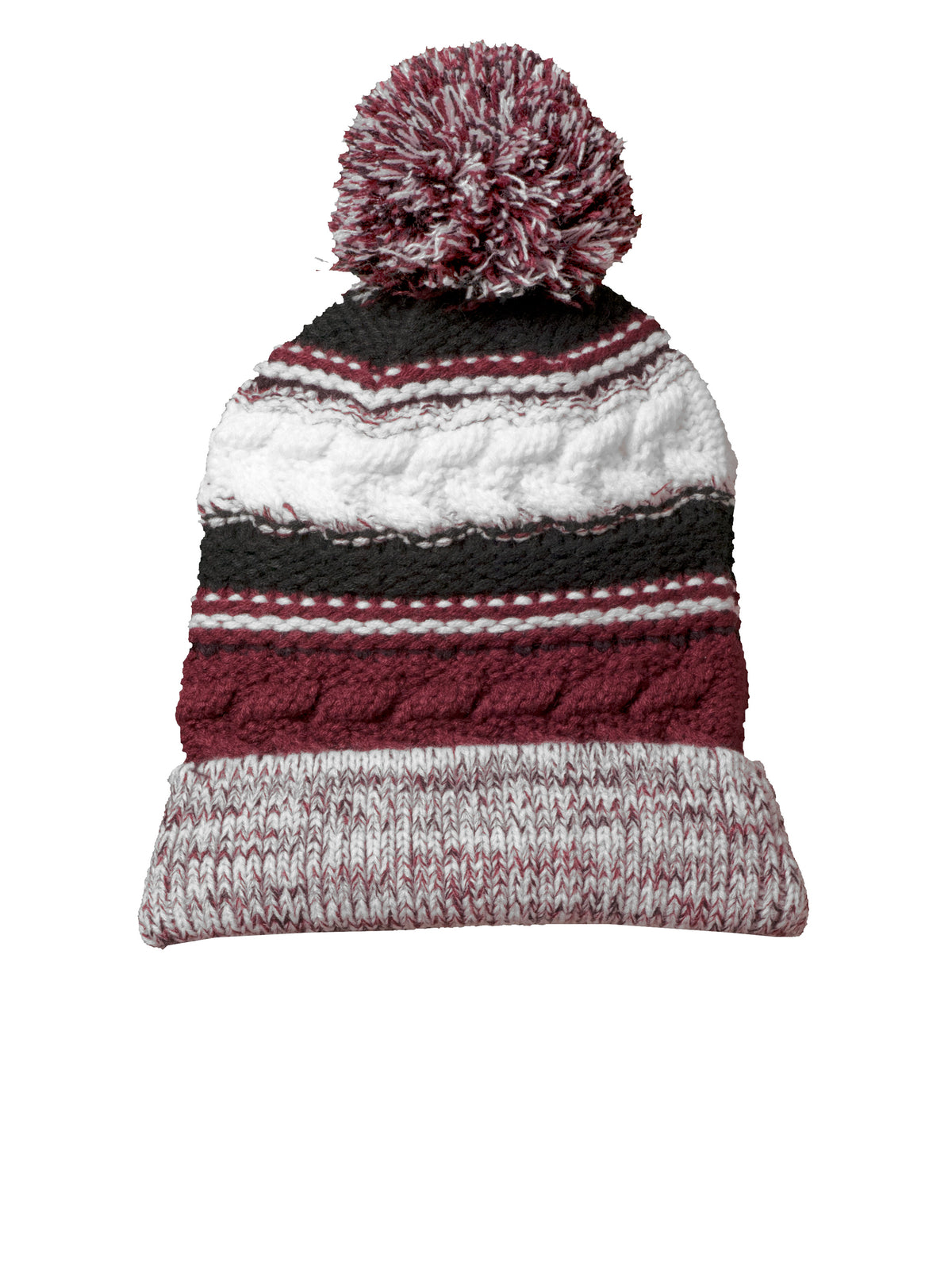 Unisex Pom Pom Team Beanie - STC21 - Maroon/Black/White
