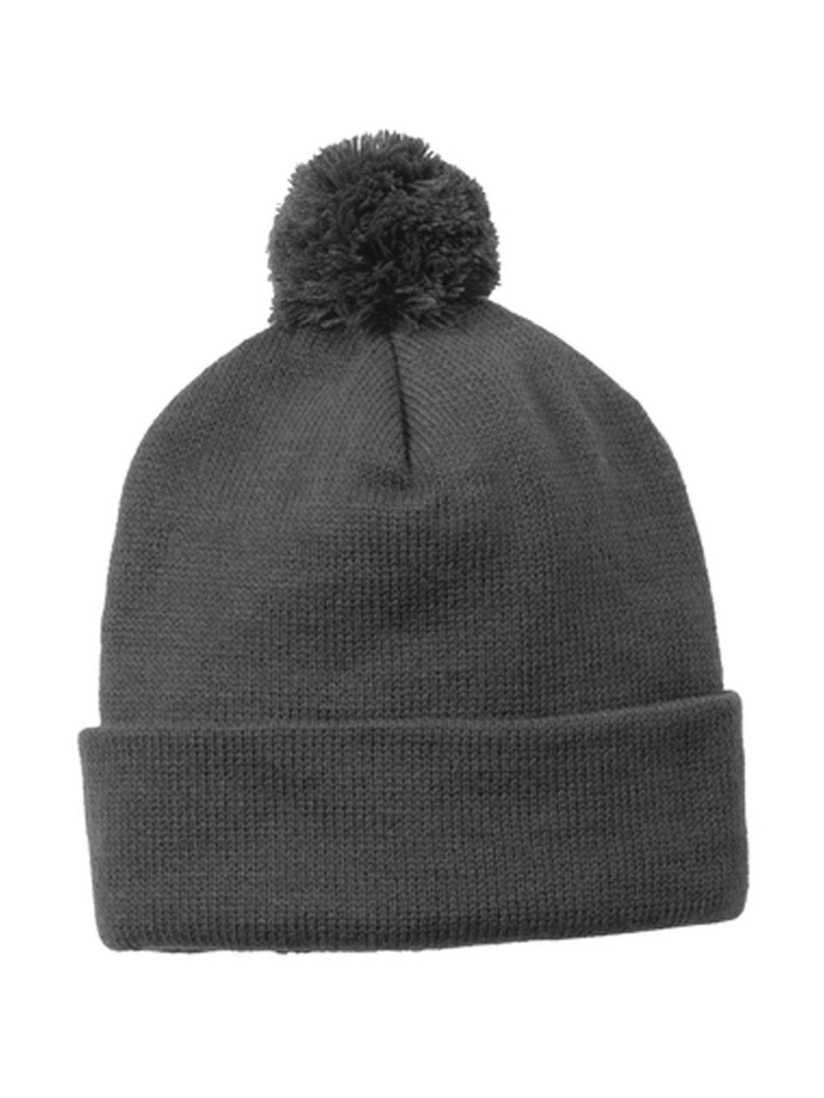 Unisex Solid Pom Pom Beanie - STC37 - Iron Grey
