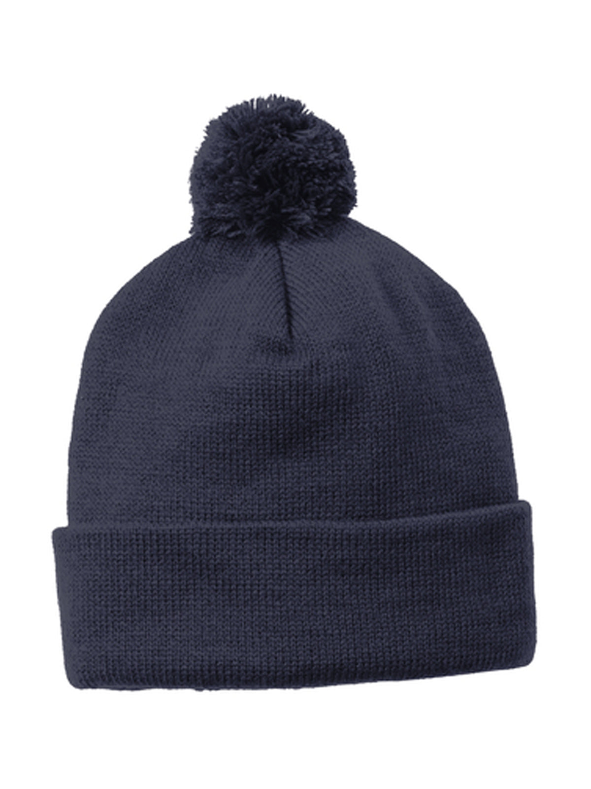 Unisex Solid Pom Pom Beanie - STC37 - True Navy