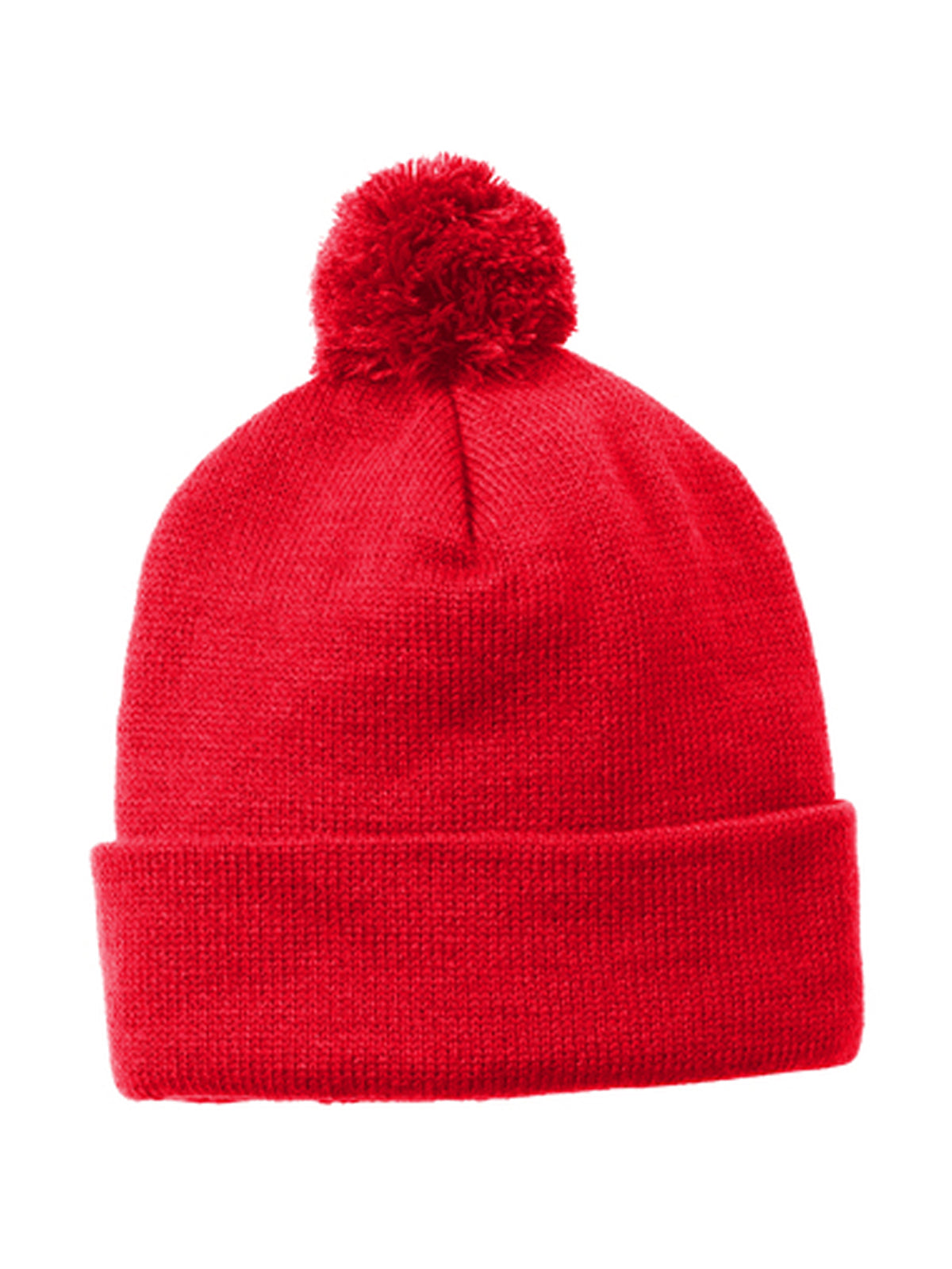 Unisex Solid Pom Pom Beanie - STC37 - True Red