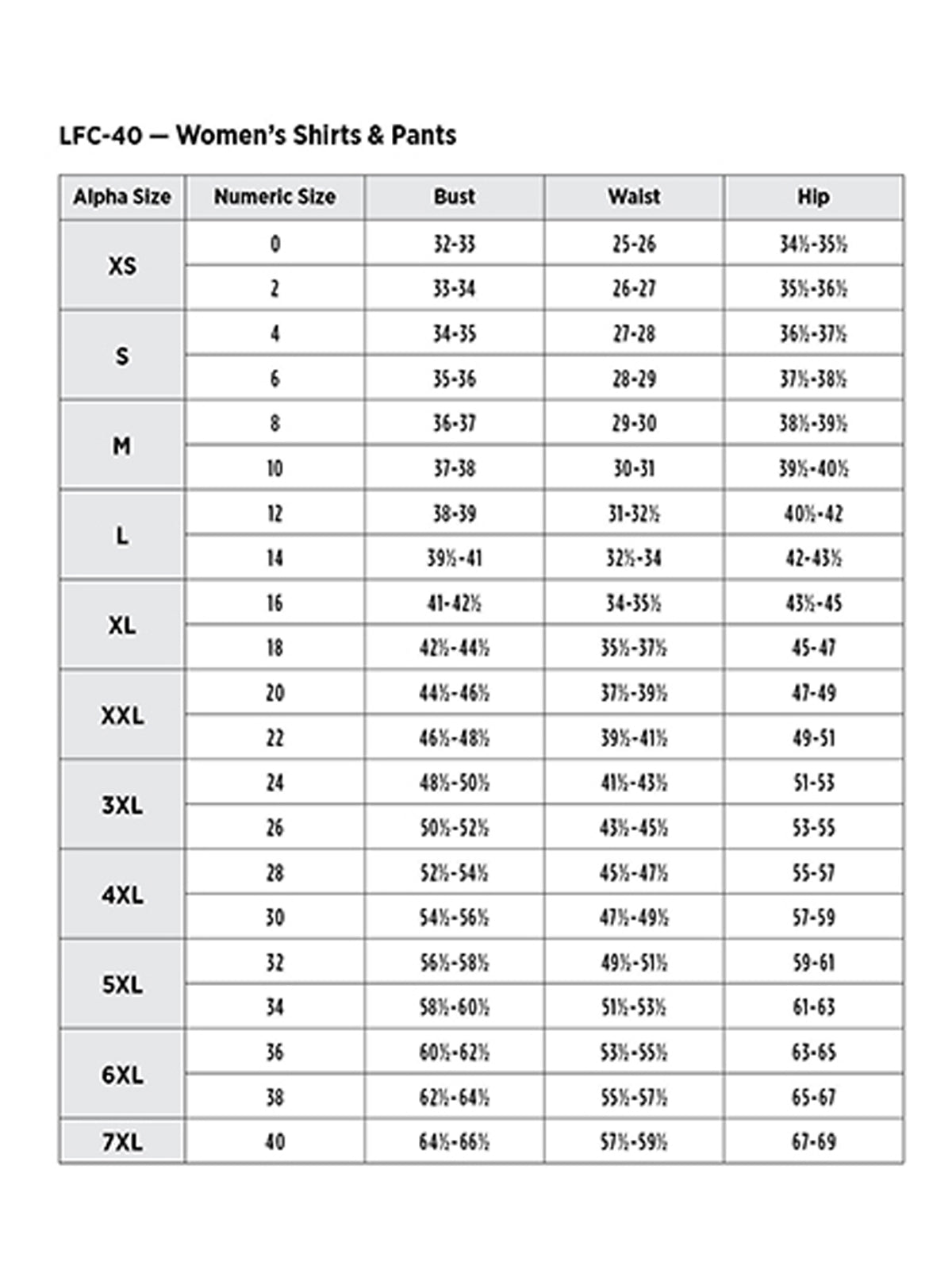 SIZECHART