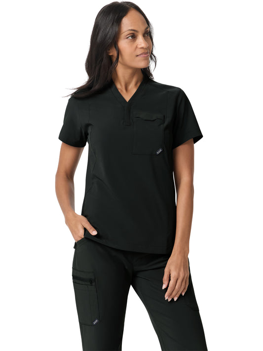 Women's One-Pocket Y-Neck Stetch Scrub Top - 7610060 - Black