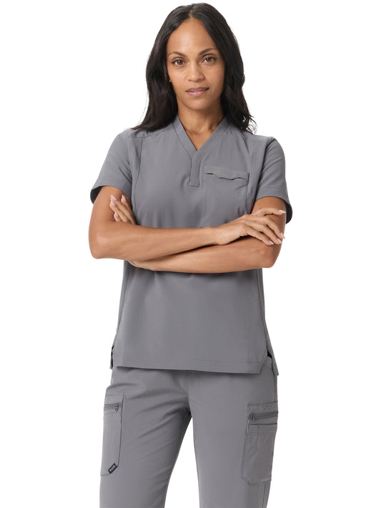 Women's One-Pocket Y-Neck Stetch Scrub Top - 7610060 - Storm