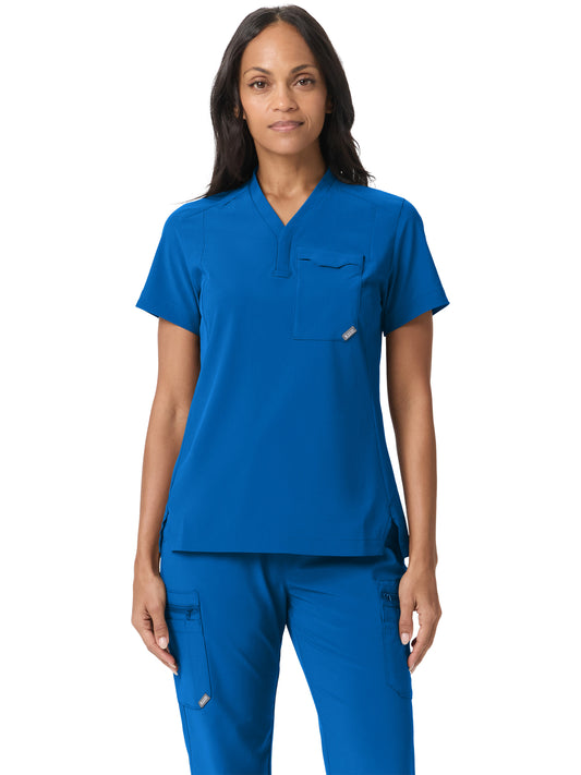 Women's One-Pocket Y-Neck Stetch Scrub Top - 7610060 - Royal Blue