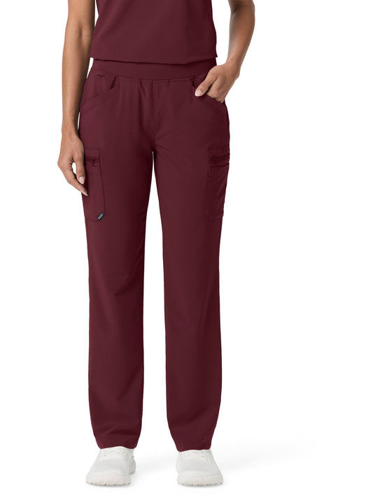Women's Multi-Pocket Cargo Lightweight Stretch Scrub Pant - 7640054 - Burgundy