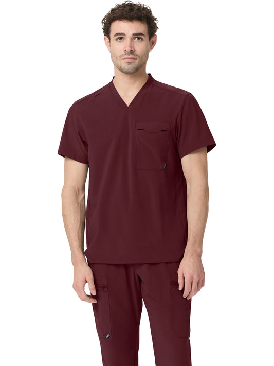 Men's One-Pocket V-Neck Stretch Scrub Top - 7710153 - Burgundy