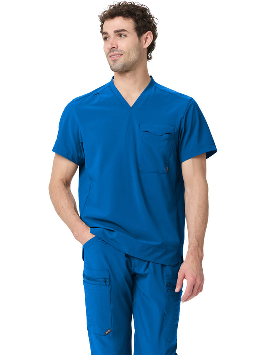Men's One-Pocket V-Neck Stretch Scrub Top - 7710153 - Royal Blue