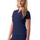 Women's Notched V-Neck Top - A6002 - Navy