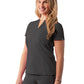 Women's Notched V-Neck Top - A6002 - Pewter