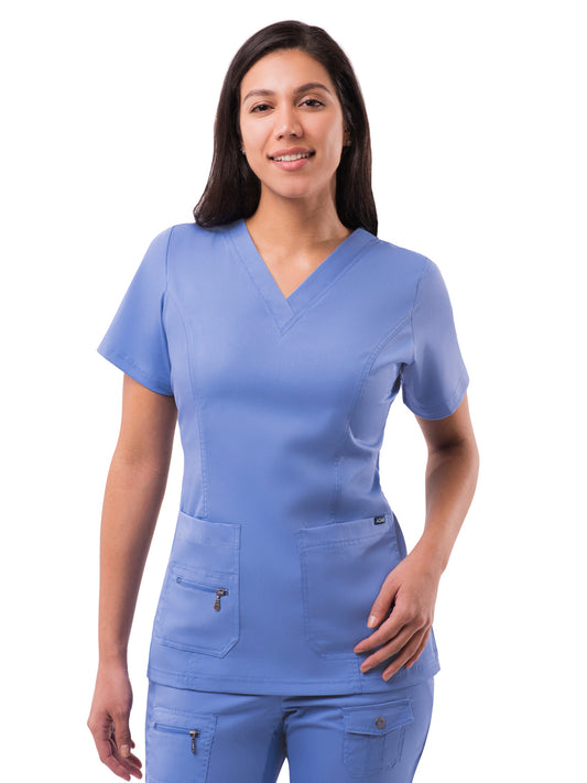 Women's V-Neck Elevated Top - P4212 - Ceil Blue