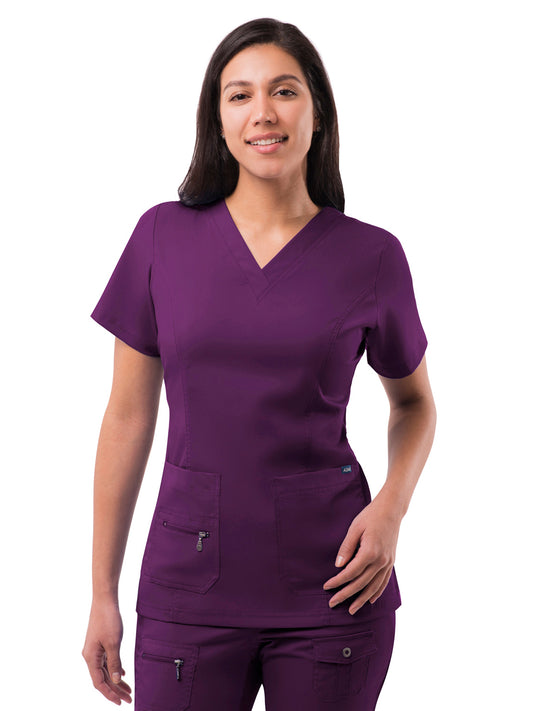 Women's V-Neck Elevated Top - P4212 - Eggplant