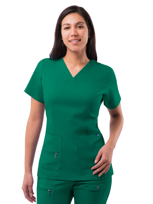Women's V-Neck Elevated Top - P4212 - Hunter Green