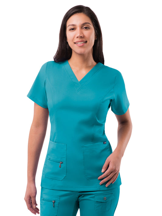 Women's V-Neck Elevated Top - P4212 - Teal Blue