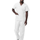 Unisex V-Neck Top Drawstring Pant Scrub Set - S8400 - White