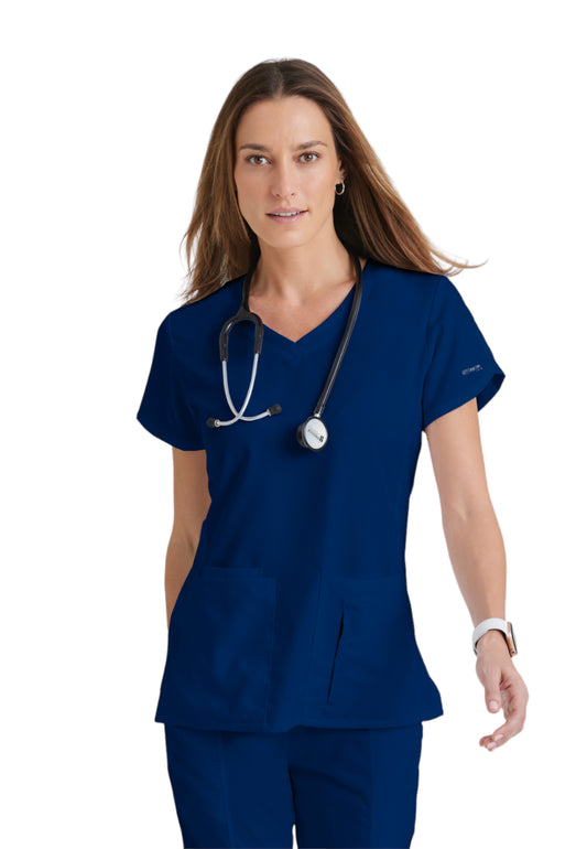 Women's Four-Pocket V-Neck Cora Scrub Top - 41423 - Indigo (Navy)