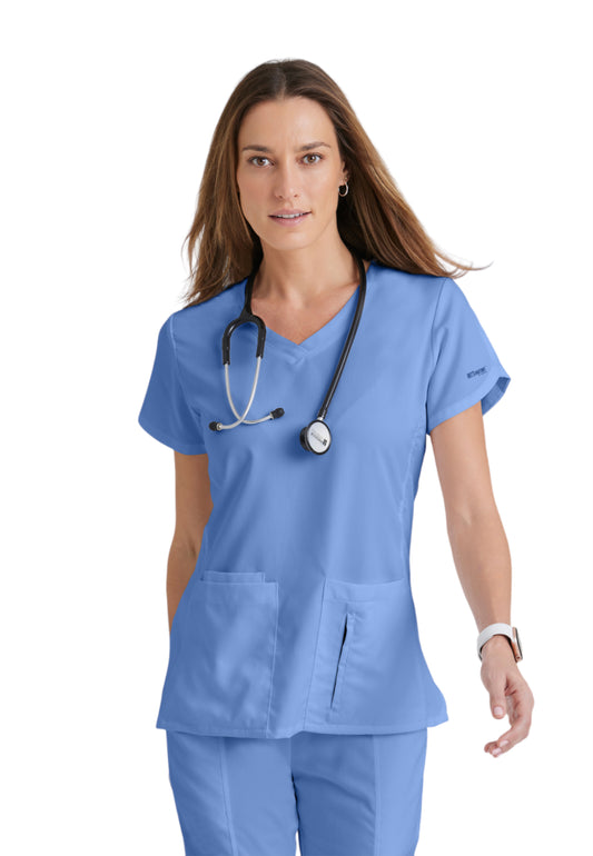 Women's Four-Pocket V-Neck Cora Scrub Top - 41423 - Ciel Blue
