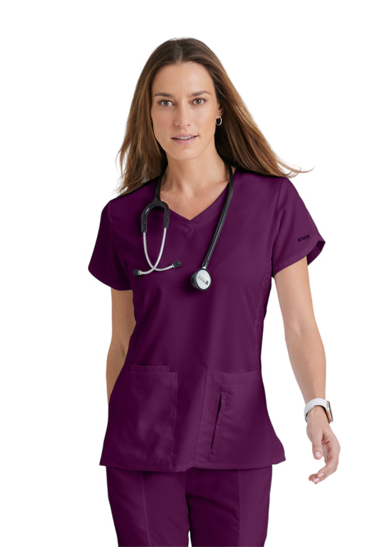 Women's Four-Pocket V-Neck Cora Scrub Top - 41423 - Wine