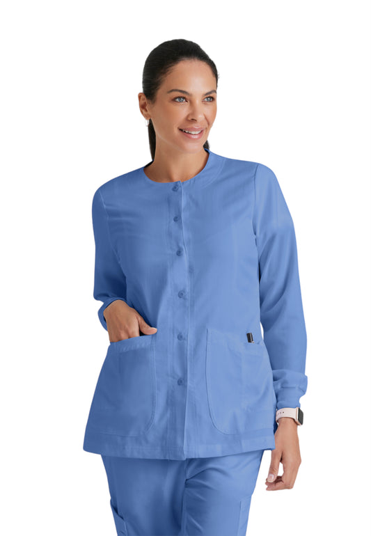 Women's Four-Pocket Snap Front Jamie Warm Up Scrub Jacket - 4450 - Ciel Blue