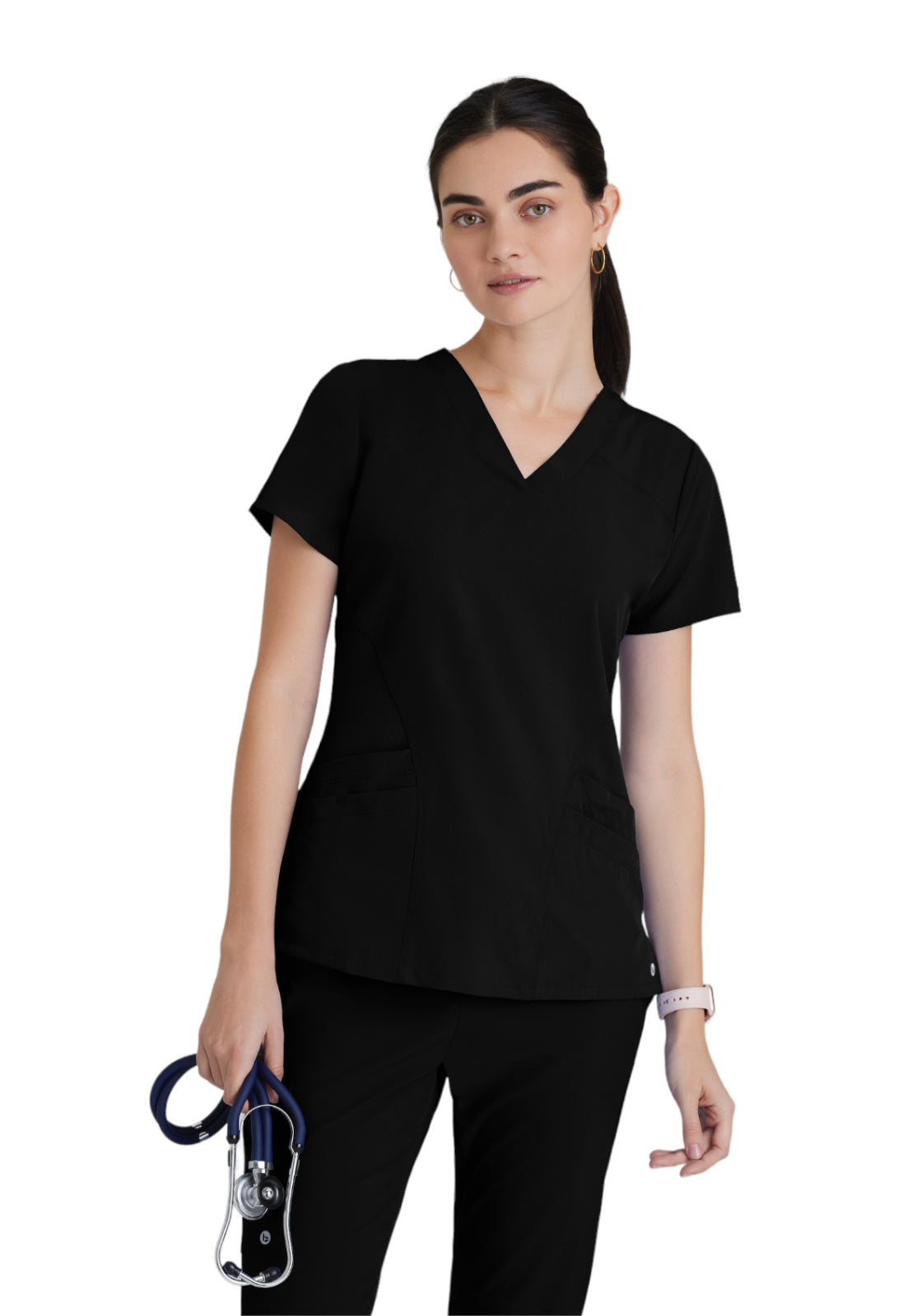 Women's Five-Pocket V-Neck Pulse Scrub Top - 5106 - Black
