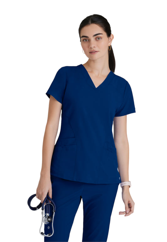 Women's Five-Pocket V-Neck Pulse Scrub Top - 5106 - Indigo (Navy)