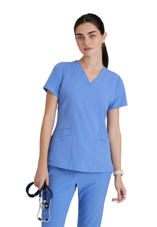 Women's Five-Pocket V-Neck Pulse Scrub Top - 5106 - Ciel Blue