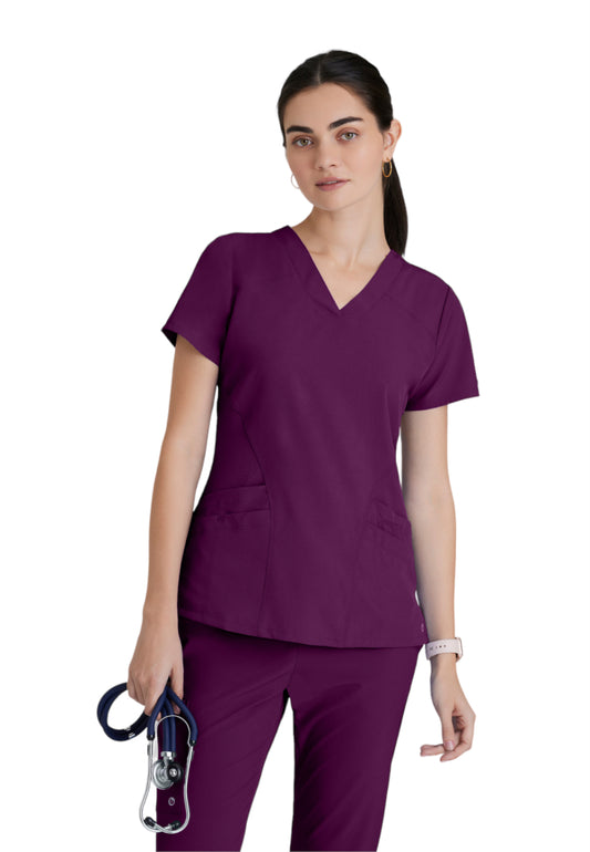 Women's Five-Pocket V-Neck Pulse Scrub Top - 5106 - Wine