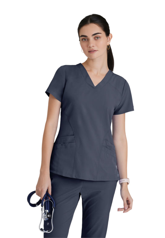 Women's Five-Pocket V-Neck Pulse Scrub Top - 5106 - Steel