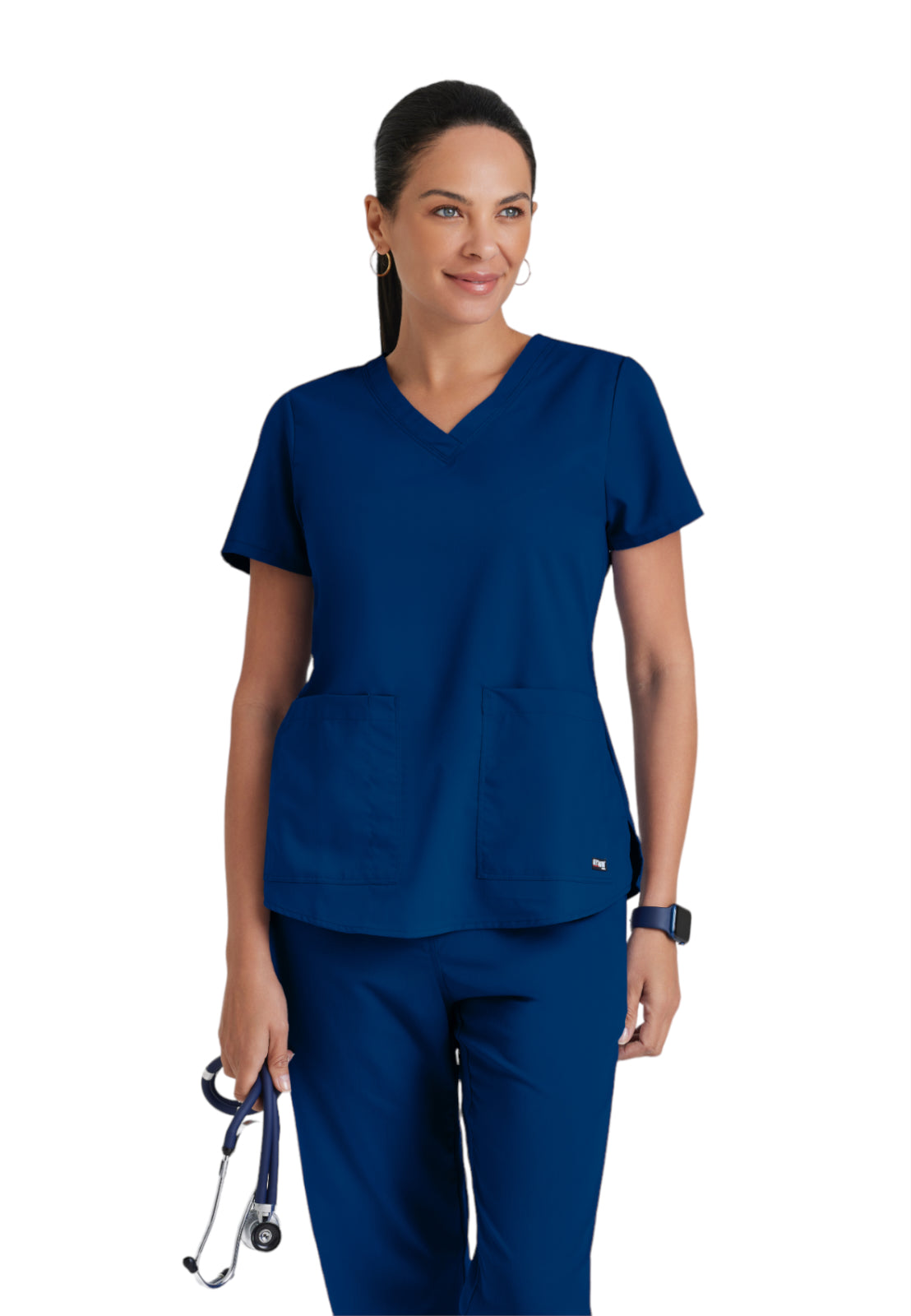 Women's Two-Pocket V-Neck Aubrey Scrub Top - 71166 - Indigo (Navy)
