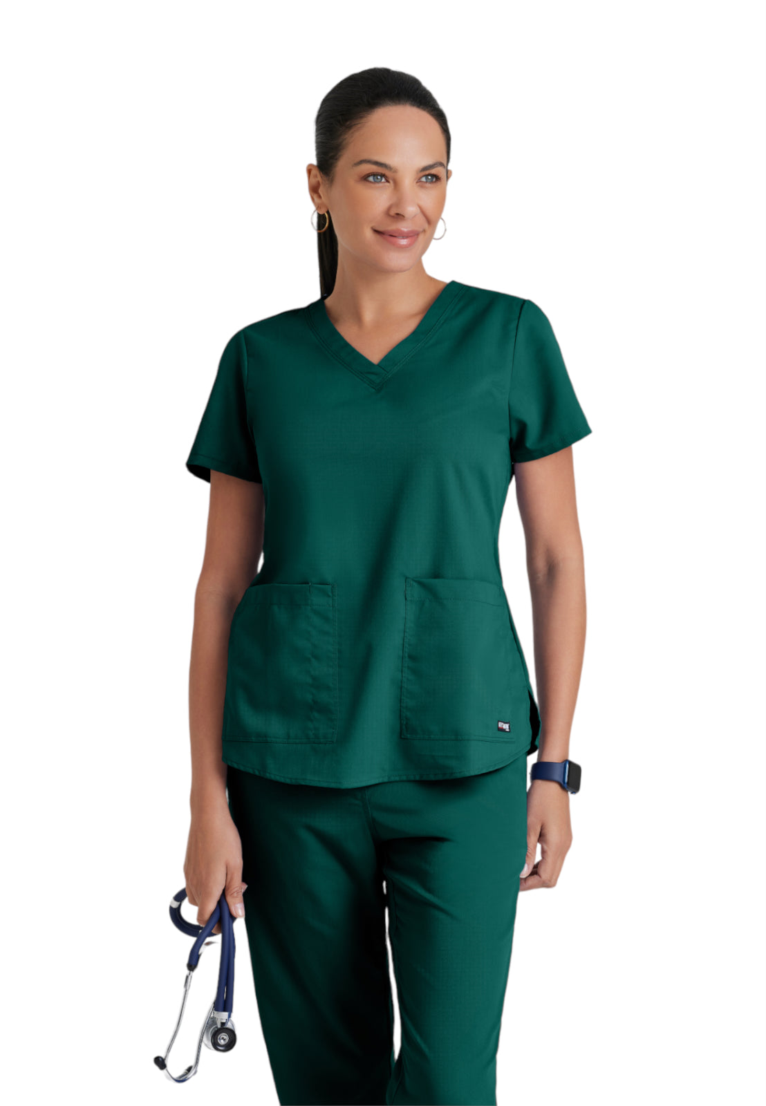 Women's Two-Pocket V-Neck Aubrey Scrub Top - 71166 - Hunter Green