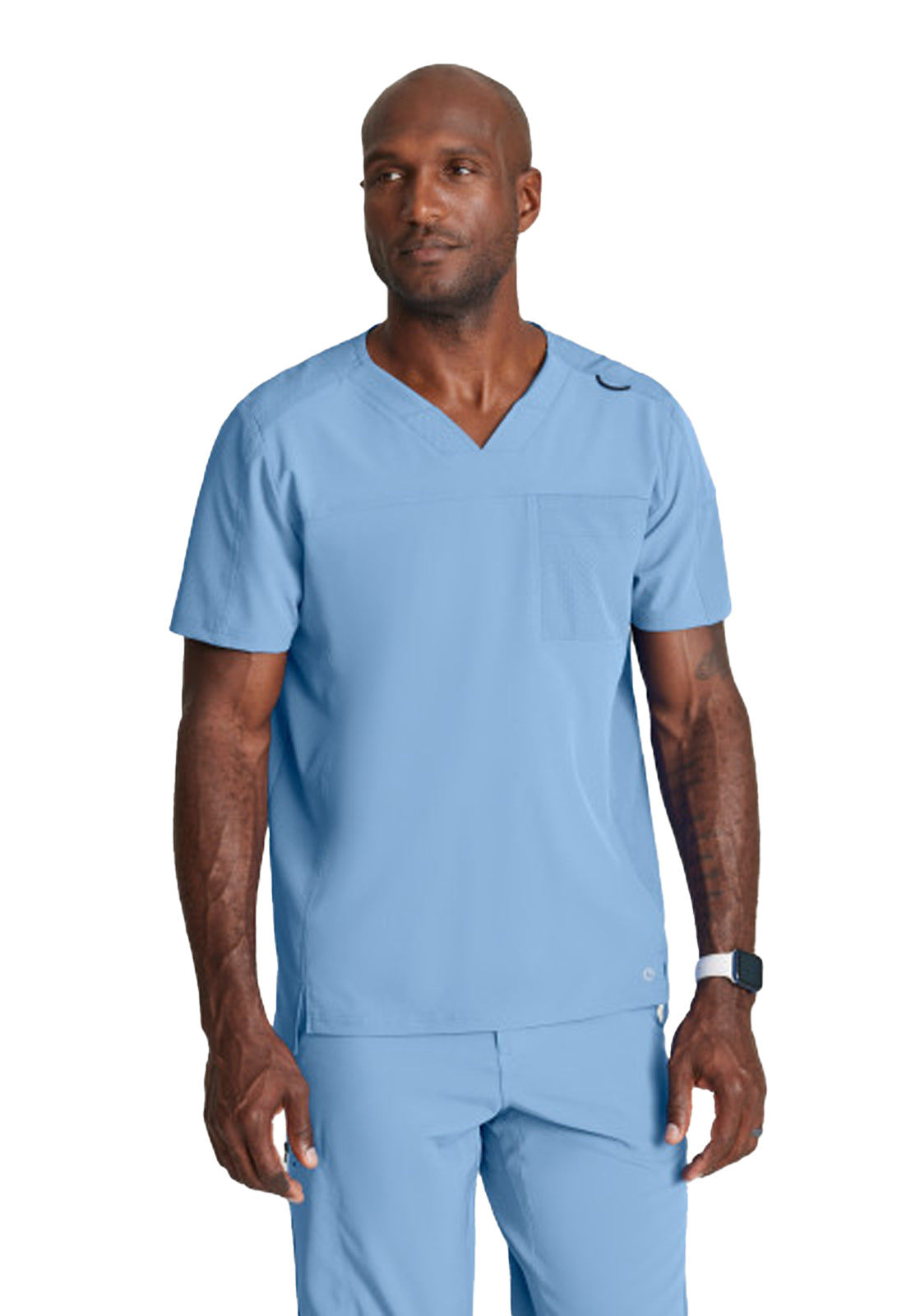 Men's Two-Pocket V-Neck Velocity Scrub Top - BOT195 - Ciel Blue