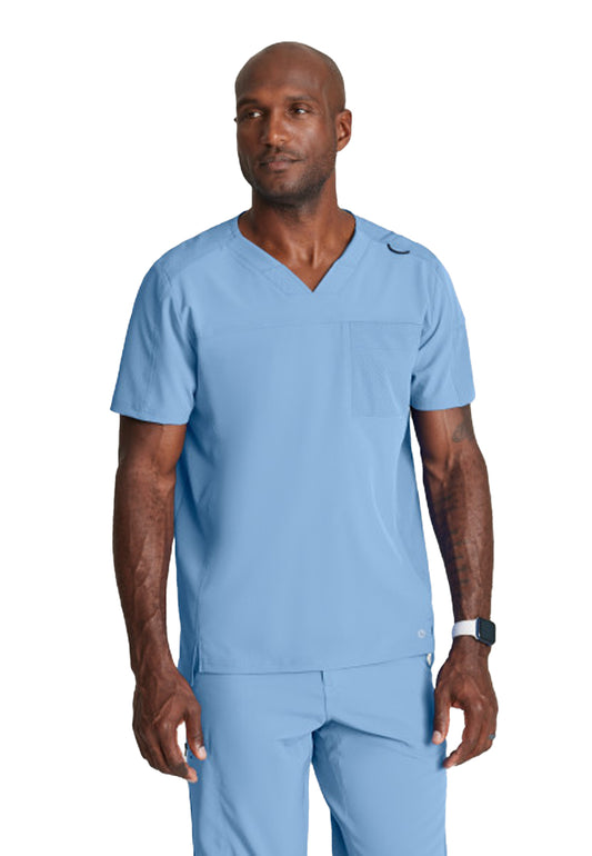 Men's Two-Pocket V-Neck Velocity Scrub Top - BOT195 - Ciel Blue
