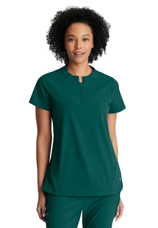 Women's Two-Pocket Banded Zip-Collar Flux Scrub Top - BOT216 - Hunter Green