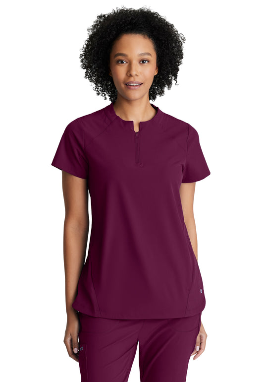 Women's Two-Pocket Banded Zip-Collar Flux Scrub Top - BOT216 - Wine