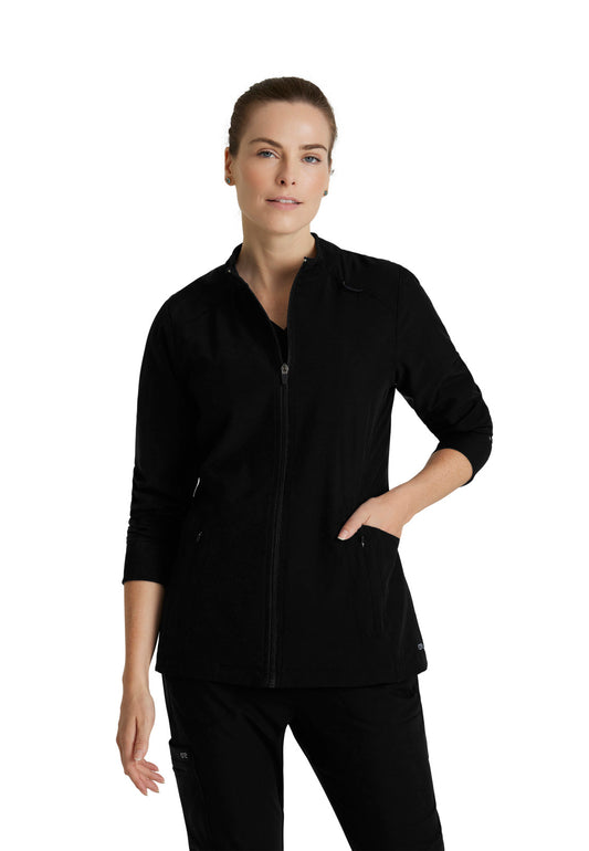 Women's Four-Pocket Zip-Up Venture Warm-Up Scrub Jacket - BOW894 - Black