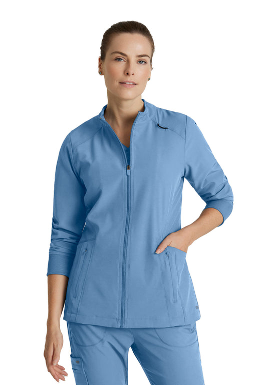 Women's Four-Pocket Zip-Up Venture Warm-Up Scrub Jacket - BOW894 - Ciel Blue