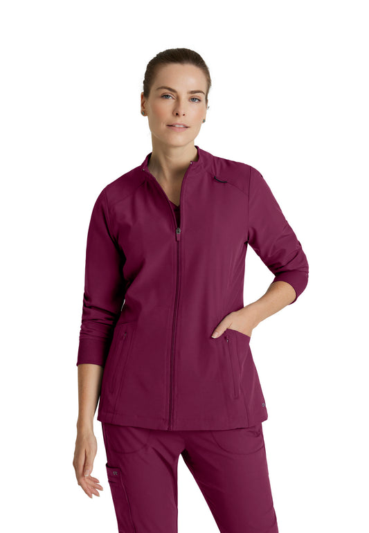 Women's Four-Pocket Zip-Up Venture Warm-Up Scrub Jacket - BOW894 - Wine
