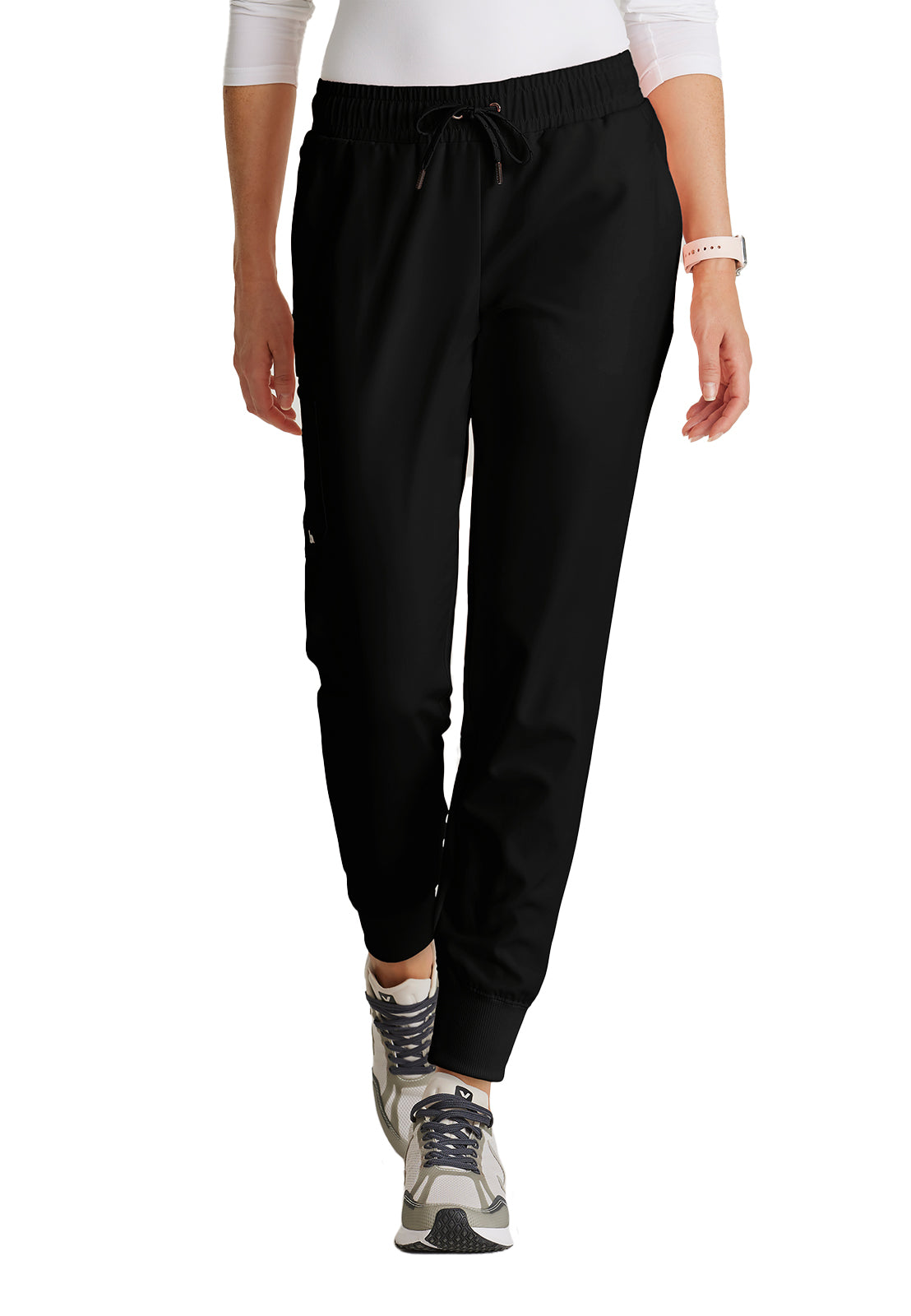 Women's Five-Pocket Rib Knit Cuff Union Jogger Scrub Pant - BUP647 - Black