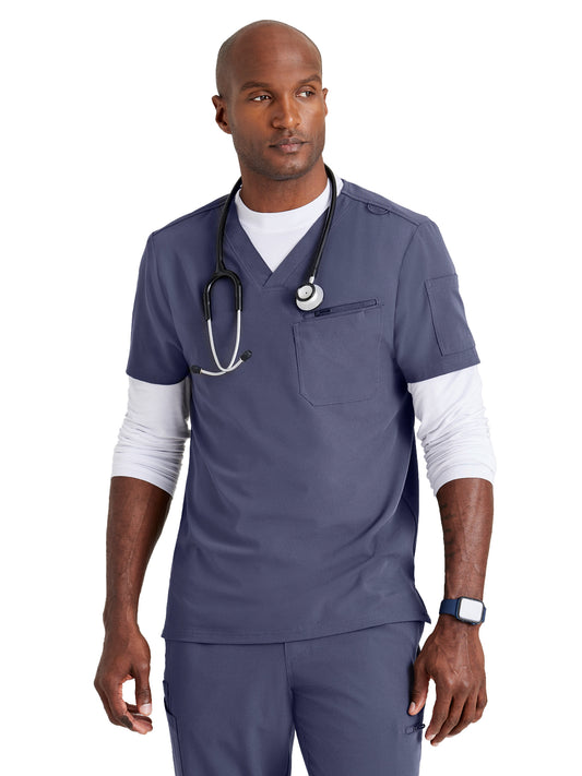 Men's Three-Pocket V-Neck Rally Scrub Top - BUT153 - Steel