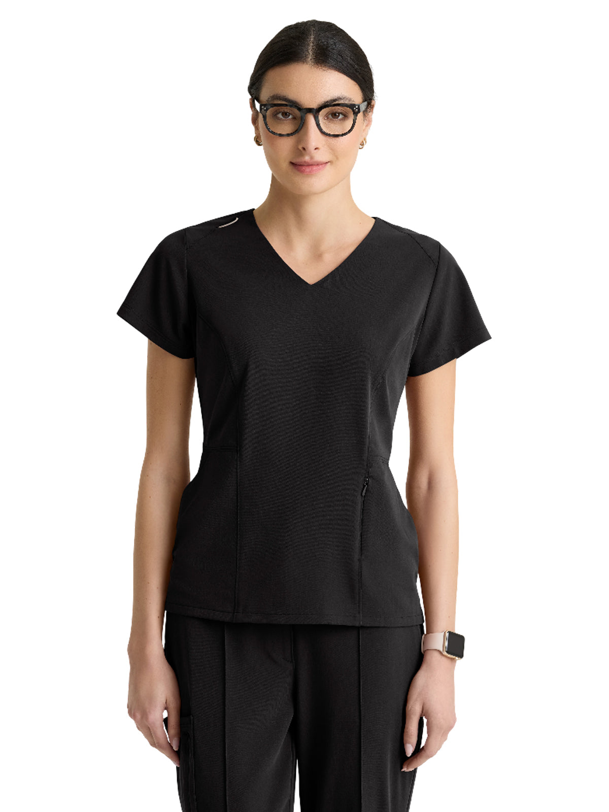 Women's Three-Pocket Spring V-Neck Top - GRGT309 - Black