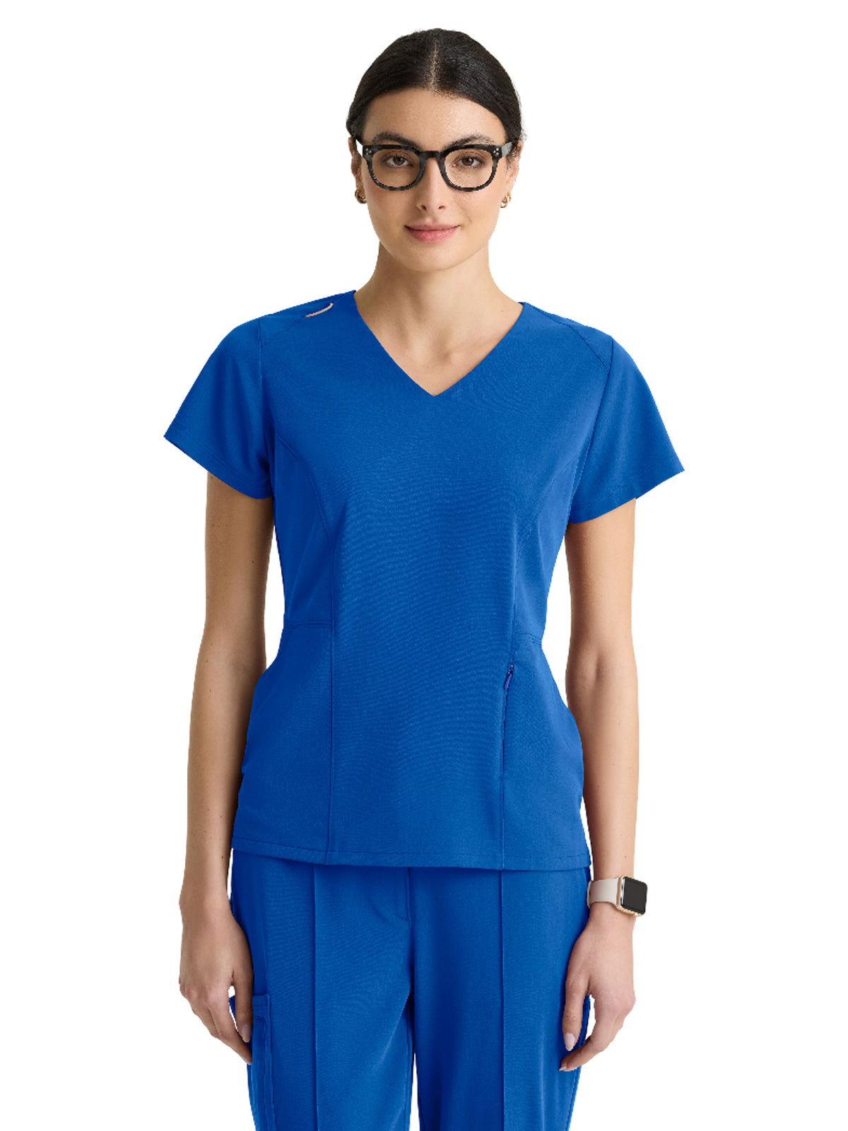 Women's Three-Pocket Spring V-Neck Top - GRGT309 - New Royal
