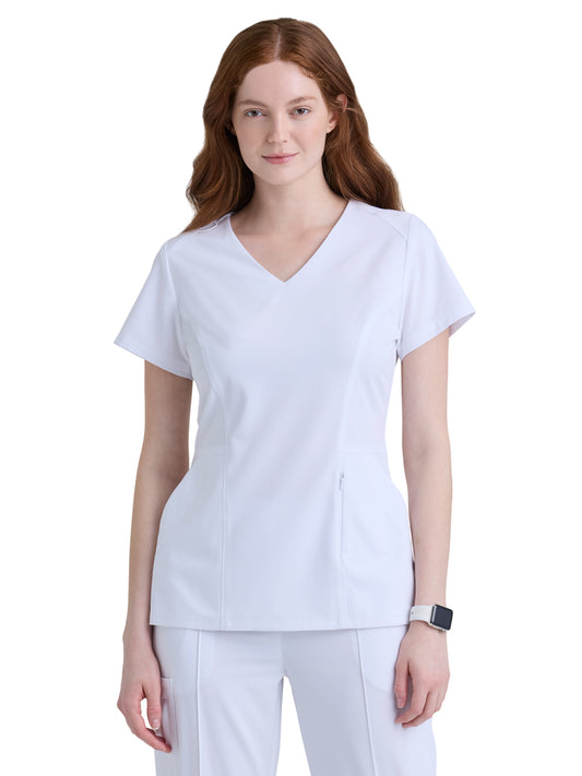 Women's Three-Pocket Spring V-Neck Top - GRGT309 - White
